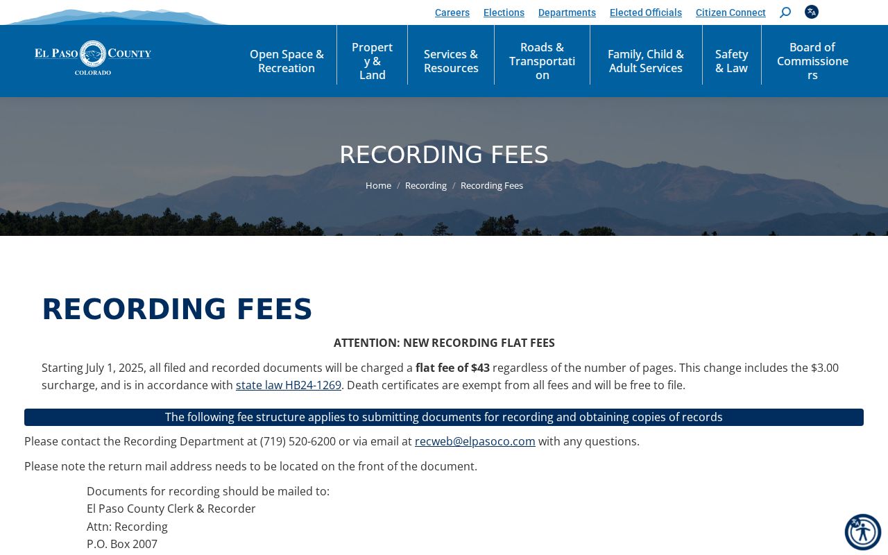 El Paso County Clerk of Court and recording copy fee schedules