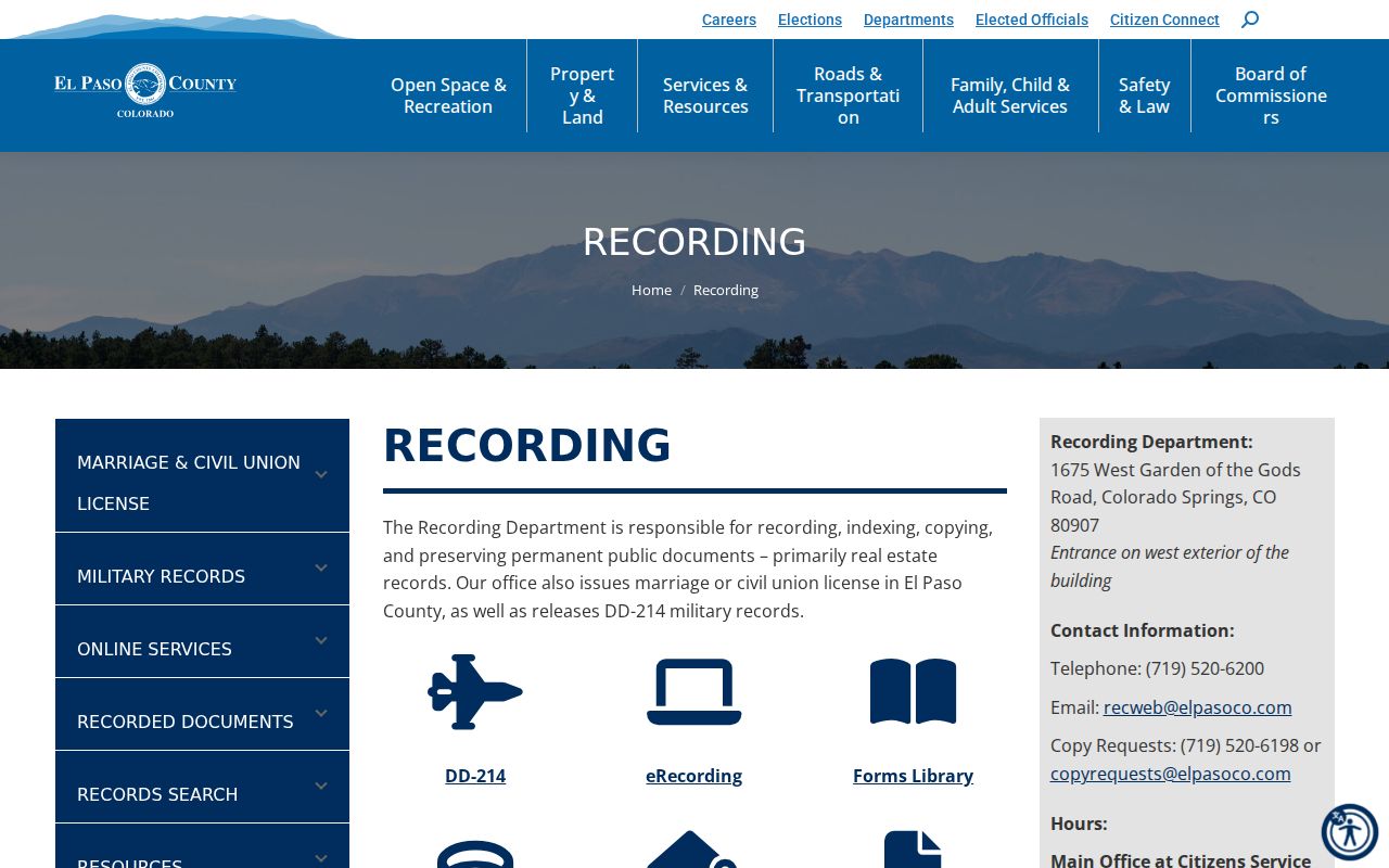 El Paso County Clerk of Court distinction from Recording Department records
