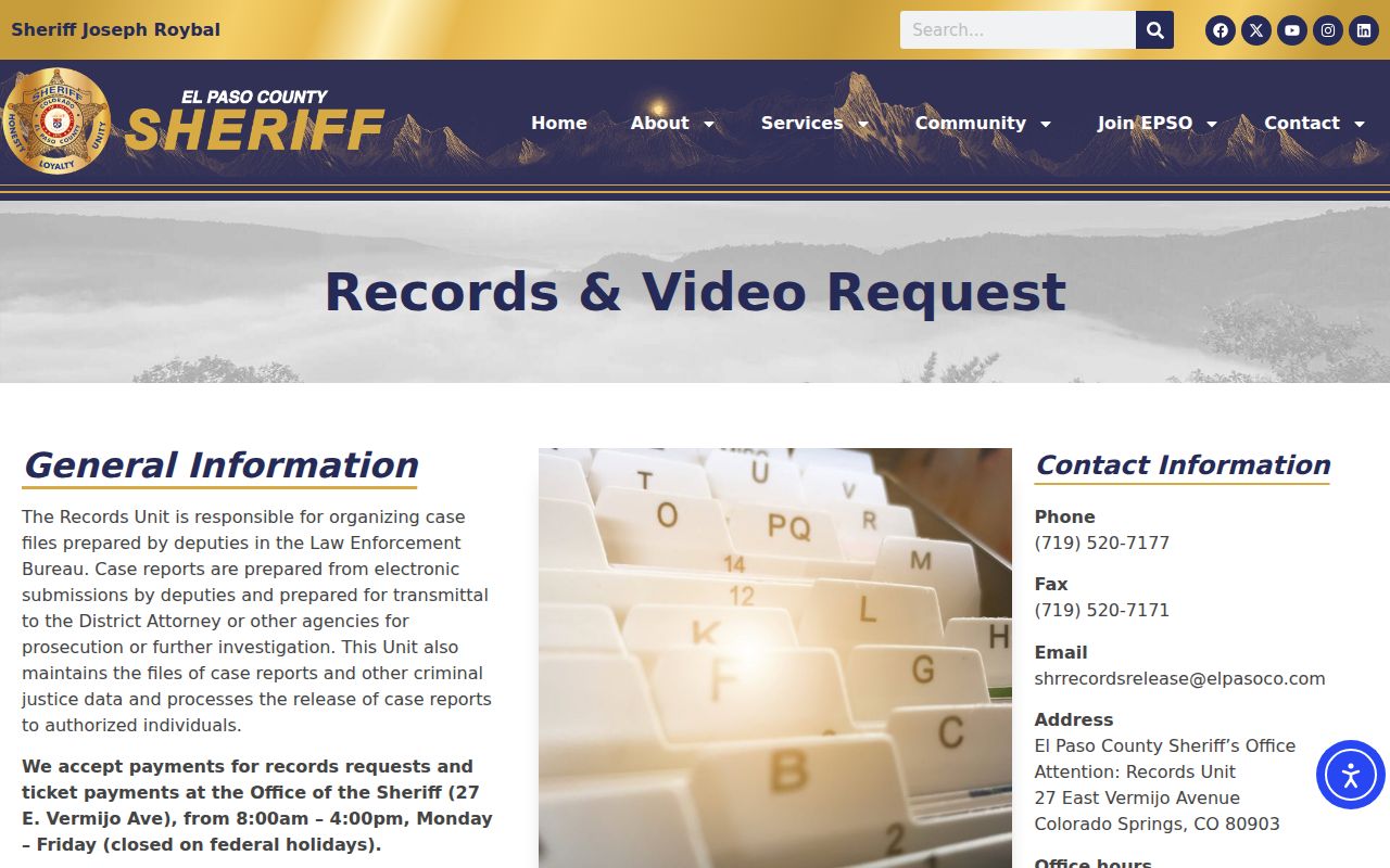 El Paso County arrest records sheriff records request source
