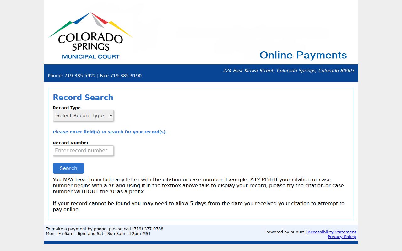 El Paso County court dockets Colorado Springs Municipal Court payment search