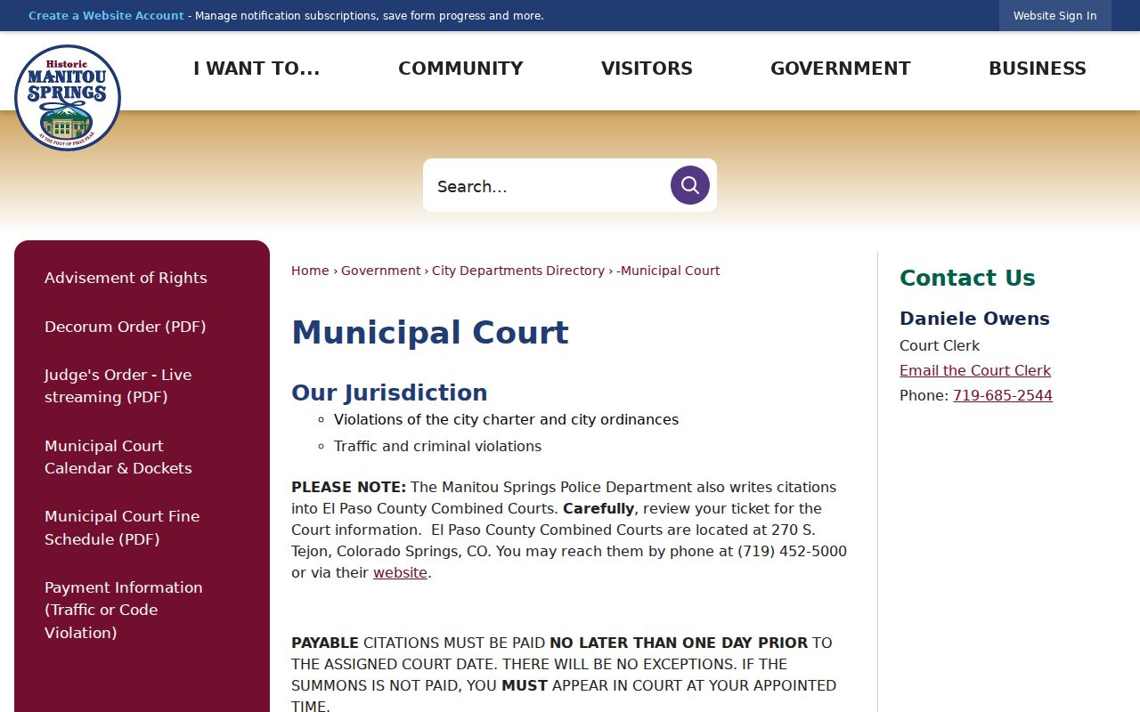 El Paso County court dockets and Manitou Springs Municipal Court routing