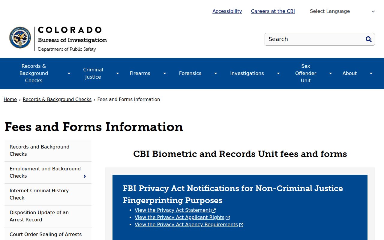 El Paso County criminal court records CBI fees and forms information