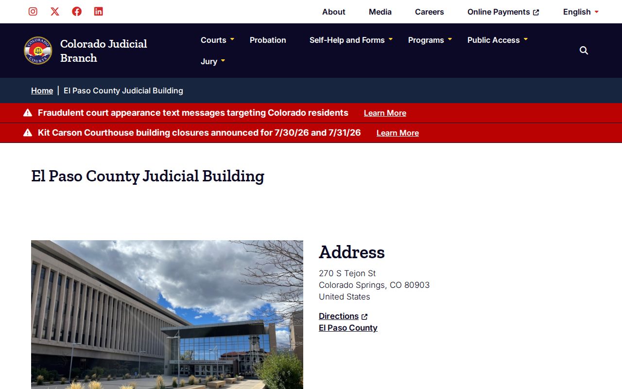 El Paso County court records Judicial Building location and hours