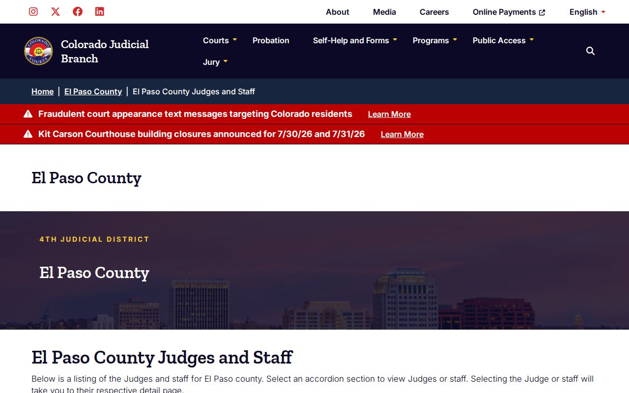 El Paso County court records judges and staff directory