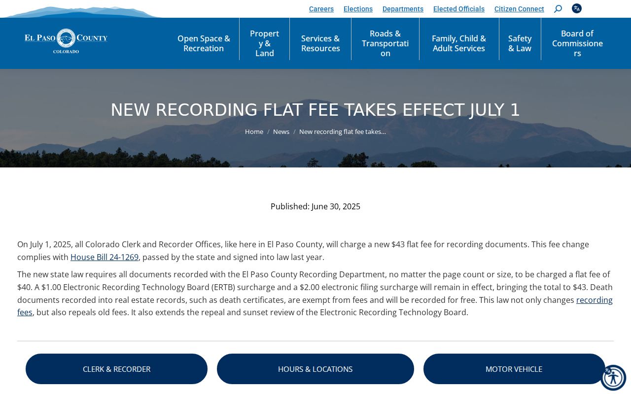 El Paso County Clerk and Recorder Colorado recording flat fee notice